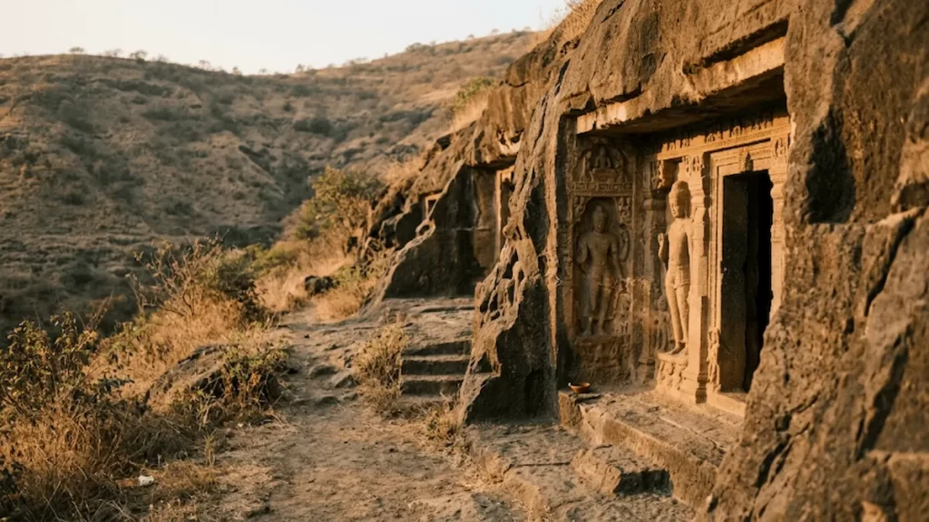 Aurangabad Caves vs Ellora Caves Aurangabad Caves at golden hour — the quieter counterpart to Ellora's grandeur, Maharashtra
