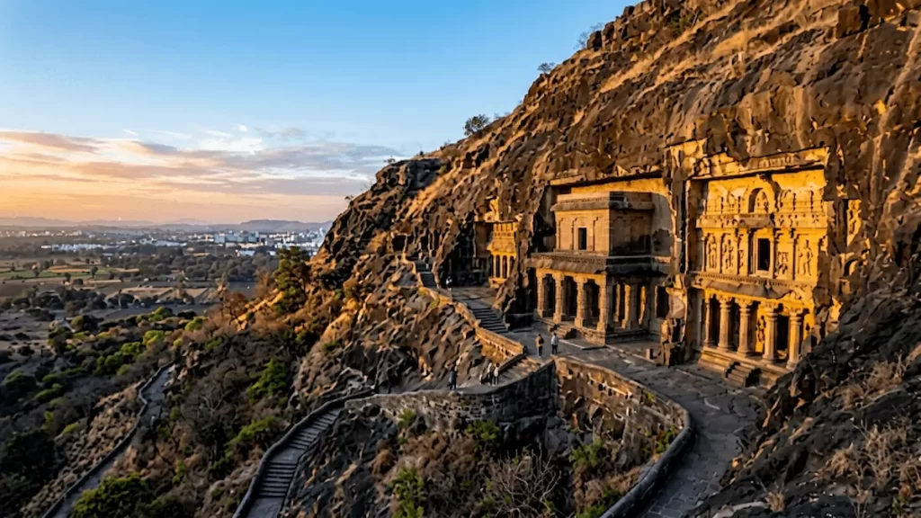 Aurangabad Caves in winter — clear morning light, most comfortable season, Maharashtra