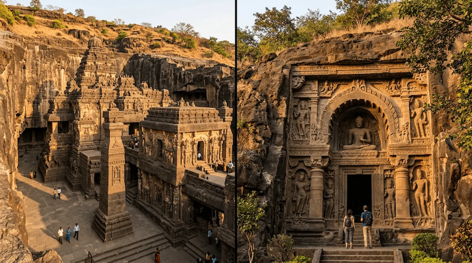 Comparing Aurangabad Caves and Ellora Caves — scale versus intimacy, Maharashtra