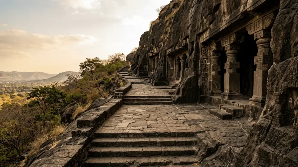 why Aurangabad Caves are worth visiting Empty pathway at Aurangabad Caves — contrast to crowded major heritage sites, Maharashtra