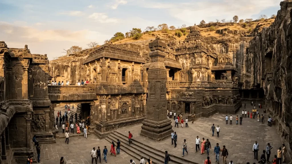 Kailasa Temple Ellora — the scale comparison point against Aurangabad Caves, Maharashtra
