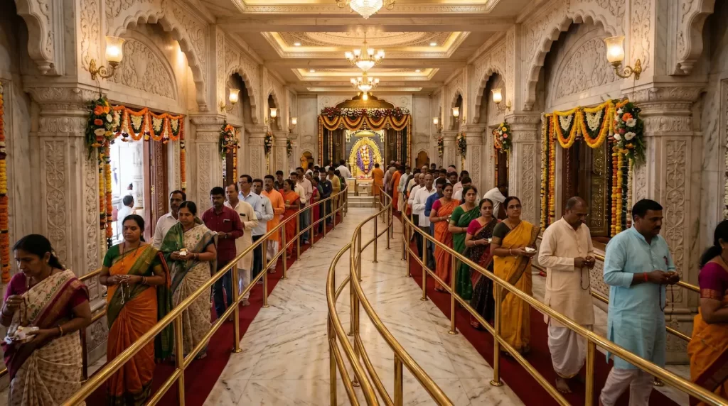 Sai Baba Samadhi Mandir Shirdi — pilgrim queue and temple approach, Maharashtra